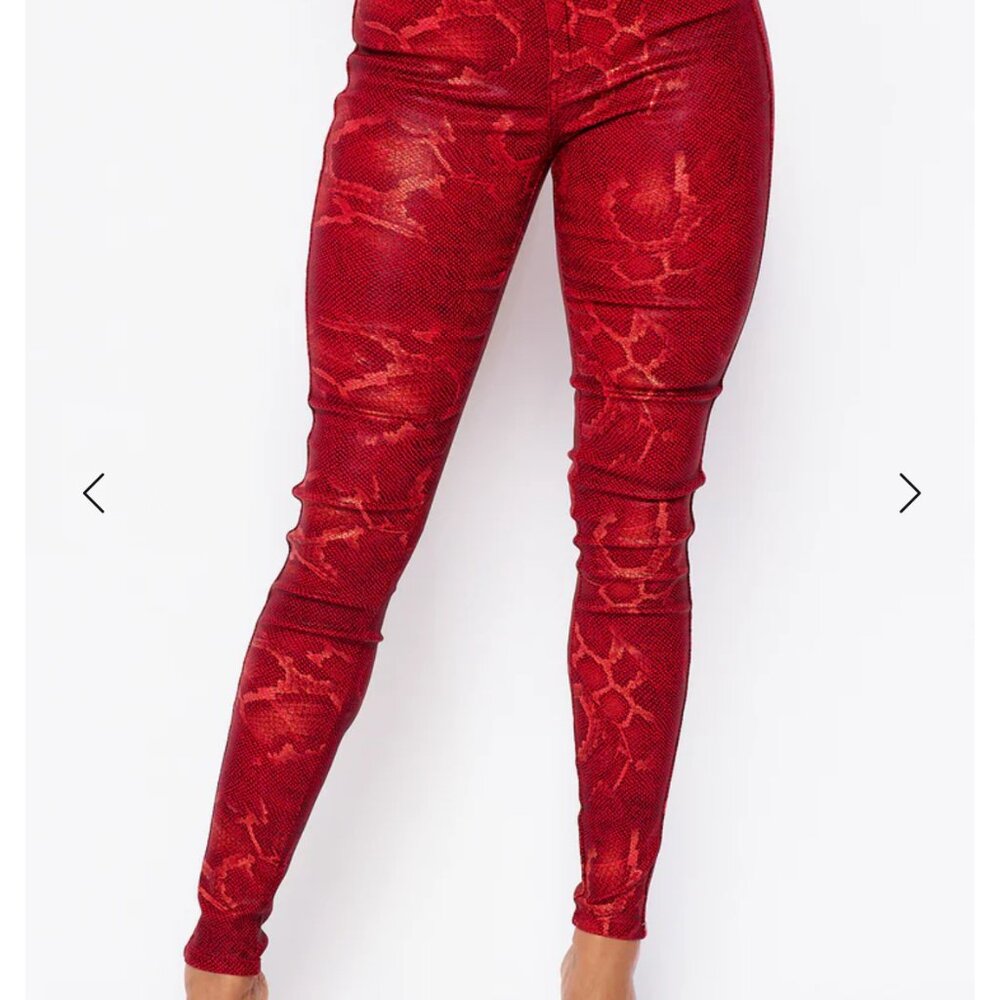High waist Faux Leather Snake Print Jeans